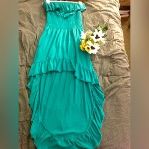 Teal strapless dress high/low,size small